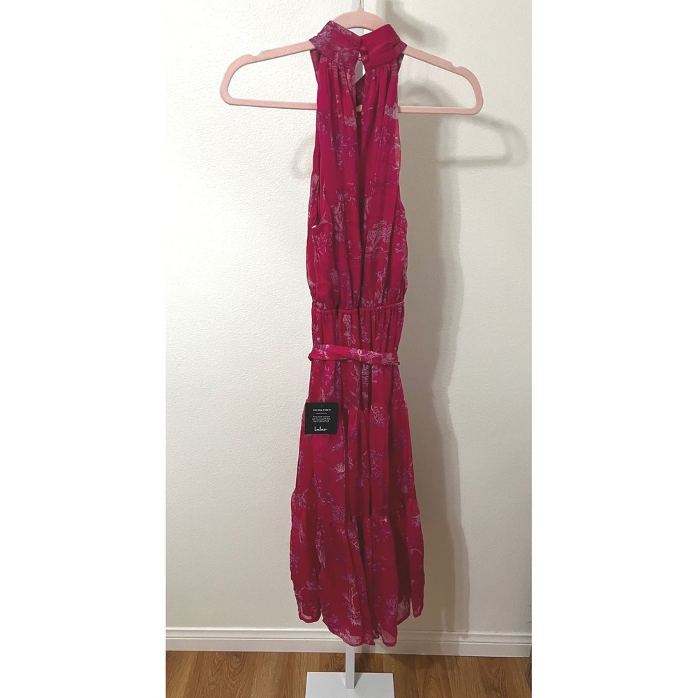 NWT Lulus Float to You Hot Pink Floral Print Halter-Neck Tiered Midi Dress Small - Picture 11 of 12